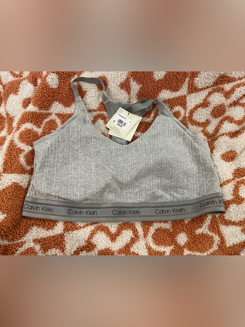 Calvin Klein Light Gray Ribbed Wireless Bralette XL